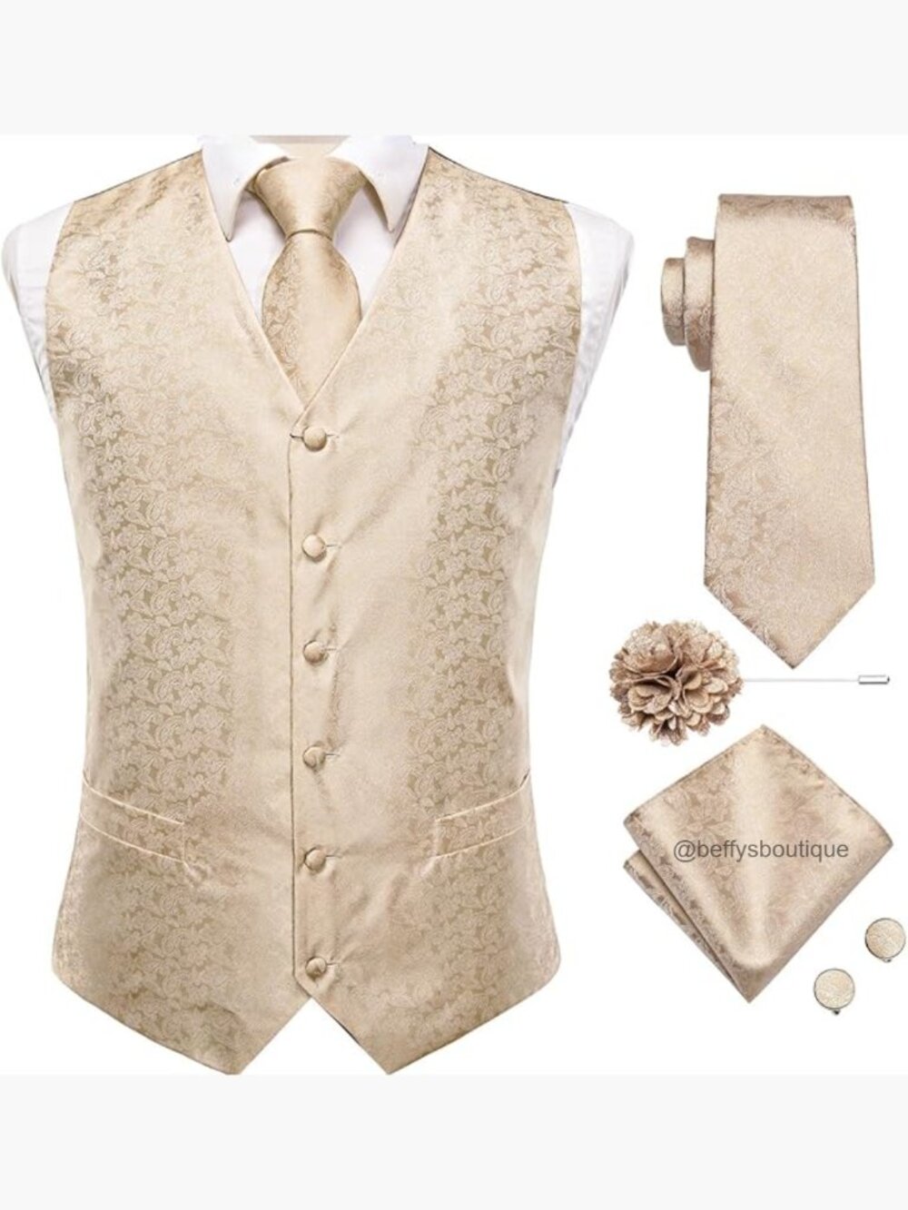 Men's Silk Vest Set with Tie Cufflinks Pocket Square Formal Wedding